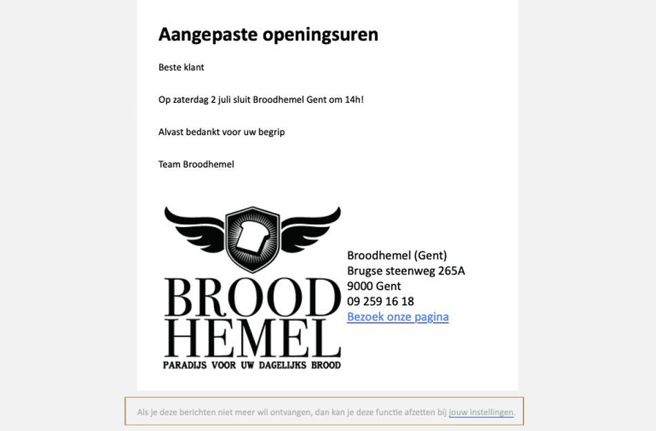 Broodhemel uitschrijven nieuwsbrief